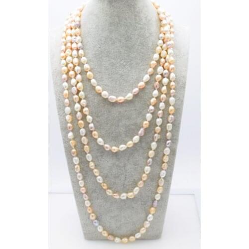 Frershwater pearl 8-10mm white/pink/purple long necklace 43 /85inch wholesale beads nature FPPJ woman 2019