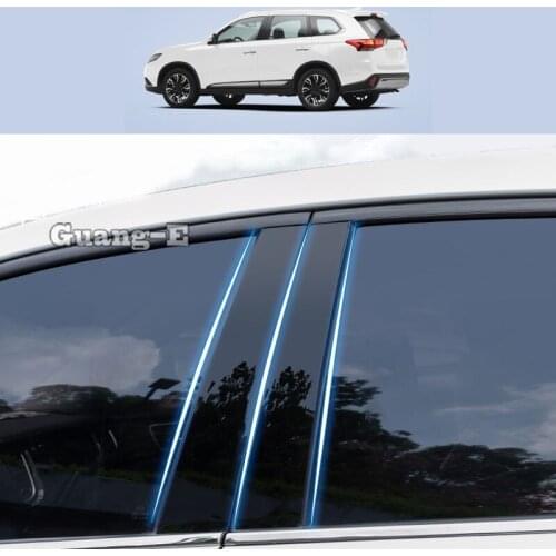 For Mitsubishi Outlander 2016-2020 Car PC Material Pillar Post Cover Door Trim Window Piano Black Molding Sticker Plate 6pcs