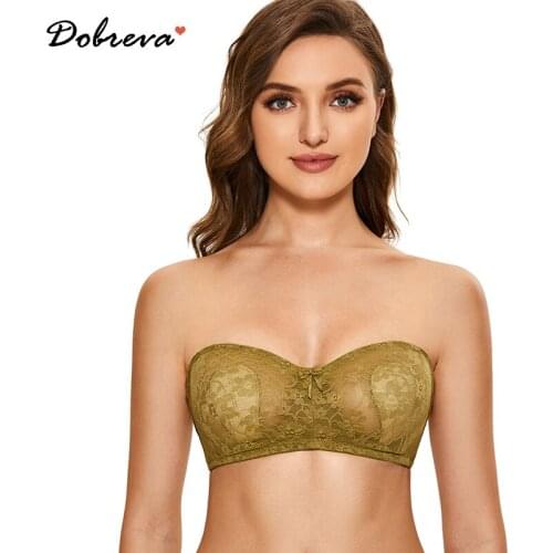 DOBREVA Womens Lace Strapless Bra See Through Minimizer Plus Size Underwire Unlined Sexy Bandeau