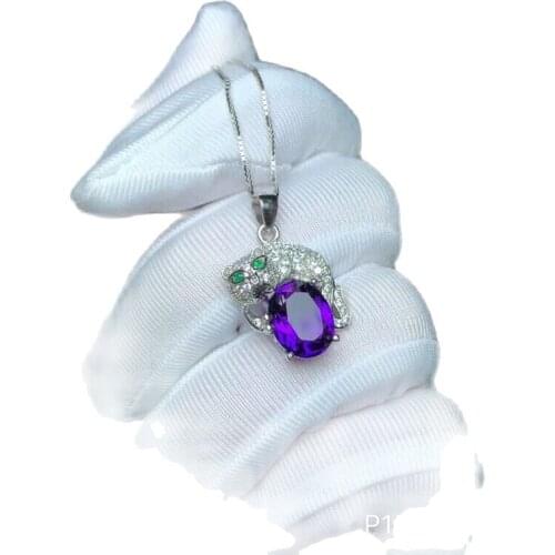 KJJEAXCMY boutique jewels 925 pure silver inlaid natural purple crystal fire color female Pendant + Necklace kitten support dete