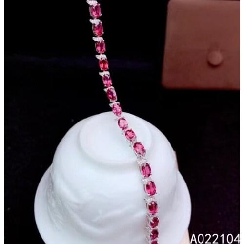 KJJEAXCMY fine jewelry 925 sterling silver inlaid Natural pyrope garnet women luxury exquisite oval gem hand bracelet support de