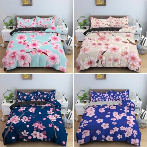 Beautiful Floral Cherry Duvet Cover 3D Flowers Trees Print Bedding Set Bedclothes With Pillowcase King Twin Bedroom Decor 2/3Pcs