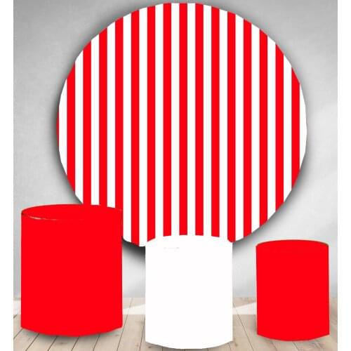 Round Circle backdrop background red pink and white stripes birthday party event banner candy dessert table cover photo studio