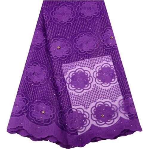 Wholesale High Quality Latest Net African Lace Fabric With Stones 2019 Purple French Textile Lace Fabric For Garment Dress S1420