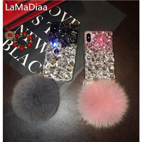 LaMaDiaa Hairball Diamond Case for Samsung S7 edge S10 S9 S8 Plus Note9 Note8 Note10 coque Bling Crystal Rhinestone Phone Cover