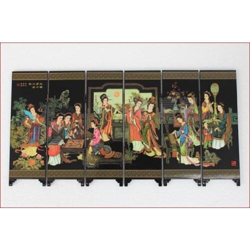Mini ) Exquisite Chinese Classical Lacquer Painting Folding Screen - Dream of the Red Chambers Twelve beauties