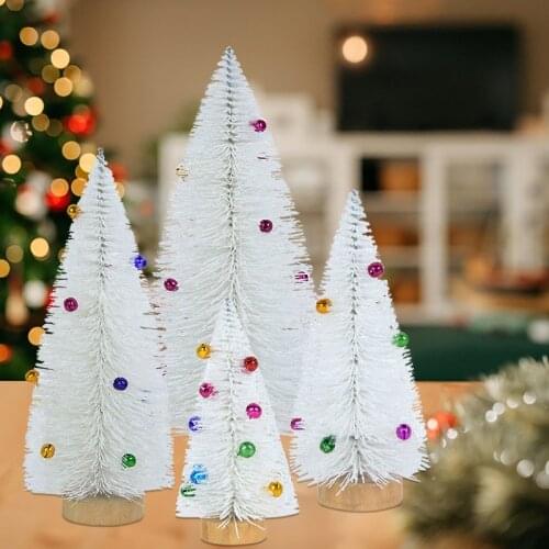 15/20/25/30cm Mini Christmas Tree White Pine Sisal Silk Cedar With Colorful Bells For Home New Year Xmas Table Ornaments Gifts
