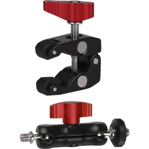 Super Clamp Red Knob Crab Claw Magic Arm Clamp with Mini Friction Magic Arm Multi-Function Double Ball Head for Camera Monitor