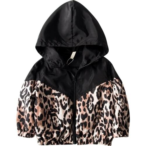 2-7Y Fashion Baby Girls Boys Leopard Coat Spring Autumn Long Sleeve Zipper Hooded Jacket Fall Winter Outerwear Clothes