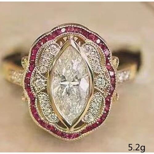 Fashion Flower shape Crystal Female Ring for Party Daily Wearable Jewelry Noble Rhombus Cut White Color Horse Eye Zircon Rings
