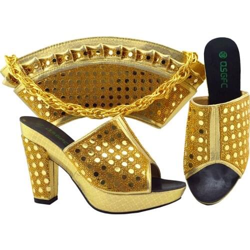 Fashionable Italian Design Mature Women Shoes Matching Bag High Quality African Sandals Matching Bag Set