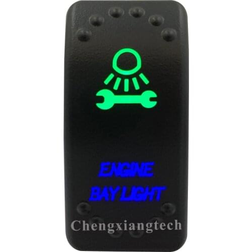 Engine Bay Light Up Green & Down Blue Led Light Rocker Push Switch 5Pins SPST ON/OFF 12V 24V For Marine Boat Car Waterproof