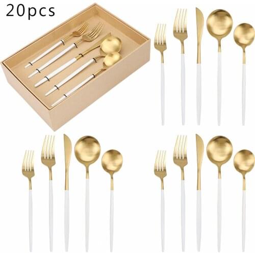 20Pcs Steel Cutlery Set Dinnerware Dinner Flatware Set Party Gift Box Forks Knives Spoons Set Tableware Silverware Dropshipping