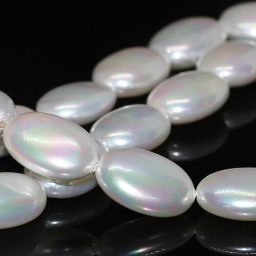 Natural white shell pearl flat oval shape 7*18mm free shipping fashion diy beads egg weddings party loose jewelry 15inch B2266