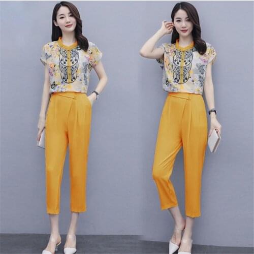 Summer 2 piece sets women fashion O-neck pullover top+pants tracksuit for women short-sleeved plus size two piece set