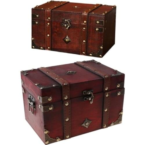 2021 New Treasure Chest Vintage Wooden Storage Box Antique Style Jewelry Organizer for Jewelry Box Trinket Box home Mask box