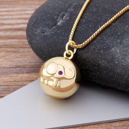 Popular Personalized Copper Gold Ball Choker Cute Elephant Pendant Necklace Lucky Animal Design Chain Jewelry Gifts For Women