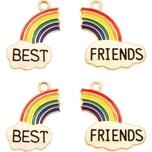 6-10PCS Alloy Rainbow charms jewelry making Best Friend Gold Silver Color Women Necklace Earrings Pendants Friend Birthday Gift