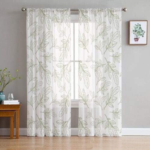 Youth Bedroom Sheer Curtains Leaves Green Stick Figure Kitchen Study Curtains Living Room Holiday Decor Tulle Curtains