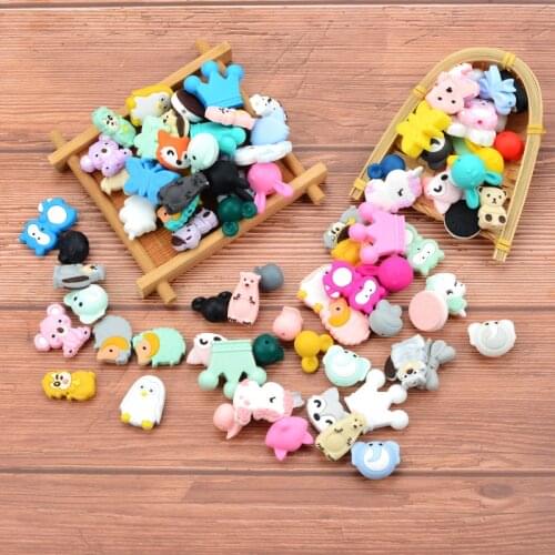 Lofca Silicone Beads 5pcs/lot Mini Animal Beads Teething Jewelry Baby Teether Pacifier Clip Pearl Beads Food Grade Dental Care