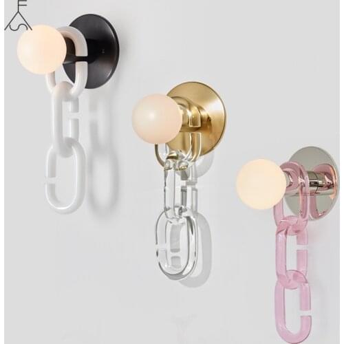 Nordic Chain Shape Glass Ball LED Wall Lamp Bedroom Bedside Wall Light Living Room Study Cloakroom Art Decor Lock Chain Fixtures