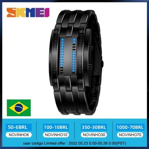 SKMEI Fashion Creative Sport Watch Men Stainless Steel Strap LED Display Watches 5Bar Waterproof Digital Watch reloj hombre 0926