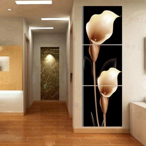 Printed Painting modern home decorative Painting Lily Flowers Painting on canvas 3 Panel Wall art With Framed W0132