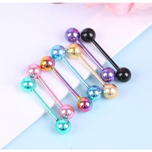 7 Color/Set The Plating Color Steel Stainless Steel Rods Tongue Nailed Double Ball Dumbbell Milk Body Piercing Jewelry