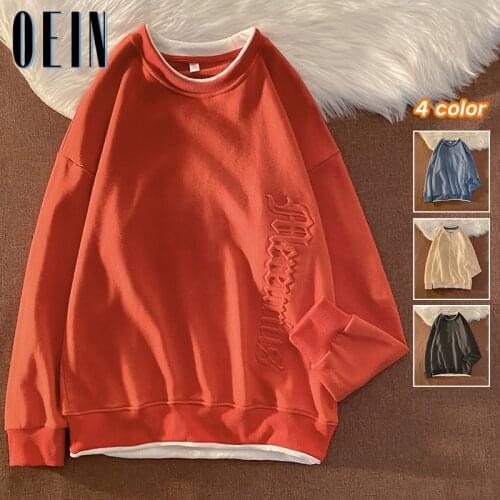 OEIN Long Sleeve Harajuku Sweatshirts Men 2021 New Fashion Streetwear Hoodies Mens Casual O-Neck Solid Sweatshirt for Young Men