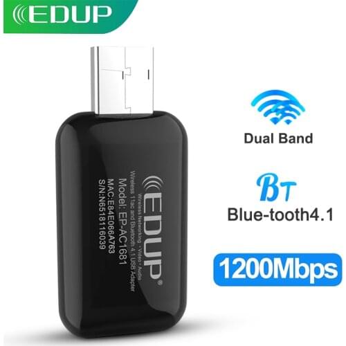 EDUP WIFI Adapter Bluetooth Transmitter 1300Mbps USB Portable Dual Band External Wireless BT4.1 Network 802.11ac for PC Desktop