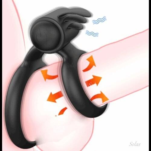 Vibrating Penis Ring Delayed Ejaculation Effect Clitoris Stimulation Double Ring Design Male Penis Vibrating Ring Adult Products
