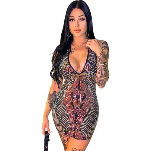 Summer Cross Spaghetti Straps Short Dress Women 2021 Bling Slip Sexy Backless Party Dresses Draped Neckline Club Ladies Dress