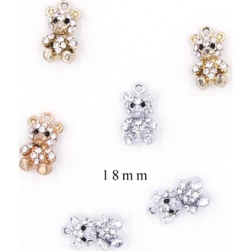 10pcs/lot Gold Silver Bear Rhinestone Dangle Handmade Charms Pendant DIY for Bracelet Necklace Bag