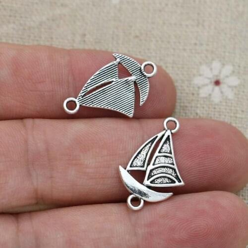 10PCS Antique Silver Plated Boat Charm Connectors for Jewelry Making Bracelet Handmade DIY Accessories 23x15mm