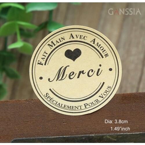 100pcs/lot Dia:3.8cm "Merci" Kraft Gift Seal Stickers French series DIY decoration sticker Packing label supplies (ss-1475)