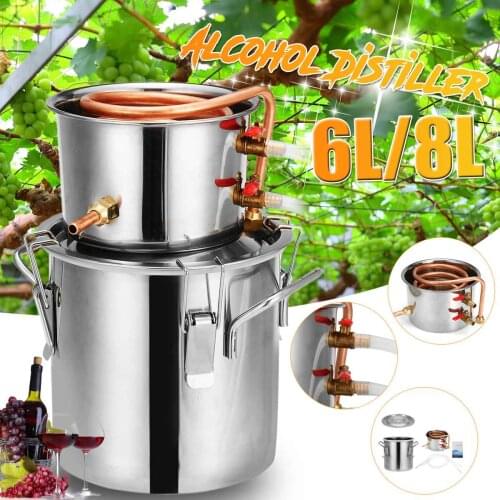2 Gallon 8L Distiller Alambic Moonshine Alcohol Still Stainless Copper DIY Home Brew Water Wine Brandy Essential Oil Brewing Kit