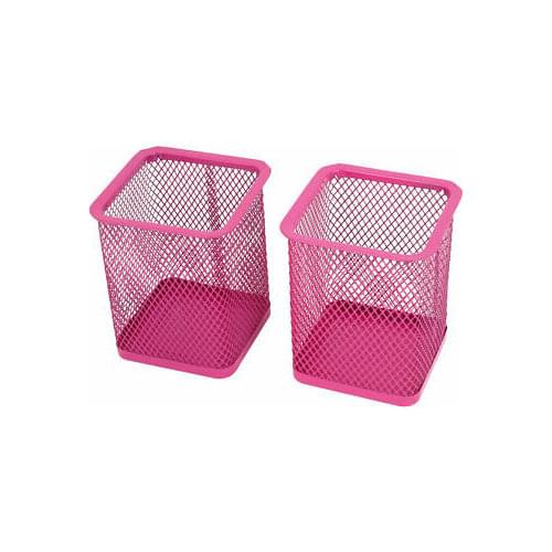 2 Pcs Pink Metal Rectangle Shaped Mesh Pen Pencil Holder Organizer