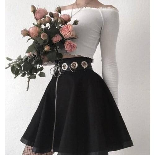 2020 Europe and America dark personality iron ring hollow stitching zipper skirt