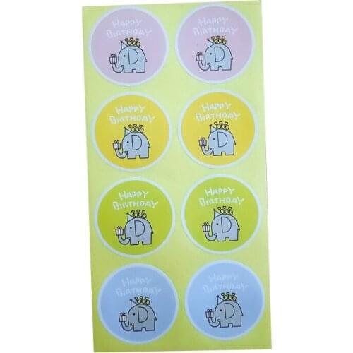 80pcs/lot Cute Elephant Happy Birthday Sealing Sticker Adhesive Kraft Seal Sticker for Baking Round Gift Label Stickers
