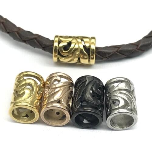 5mm 316l Stainless Steel Hollow Cylinder European Big Hole Size Beads Charms For Leather Bracelet DIY Jewelry Making Beads