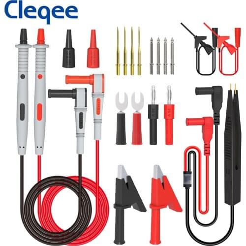 Cleqee P1503E Multimeter Test Leads Kit with Tweezers to Banana Plug wire Test Hook Probes Alligator Clips Replaceable Needles