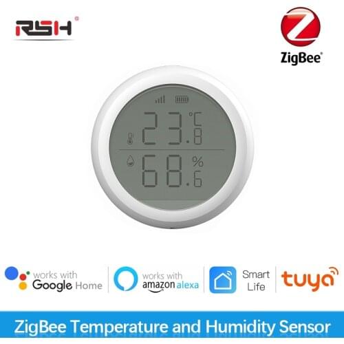 RSH Tuya Smart Home ZigBee Temperature And Humidity Sensor Indoor Hygrometer Thermometer With LED Screen Works With Alexa Google