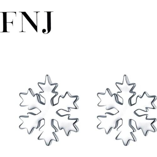 FNJ Snowflake Earrings 925 Silver Jewelry Original Pure S925 Sterling Silver Stud Earring for Women