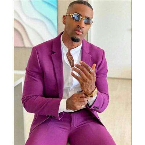 Summer Costume Hommes Handsome Purple Suits Notched Lapel Wedding Suits For Men Slim Fit Mens Prom Tuxedos Blazer Groom Sets