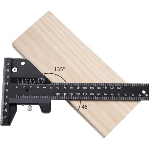 Multifunctional Woodworking T Shape Ruler Carpenter Measuring Marking Tool, Surface is Black Sanded and Anodized