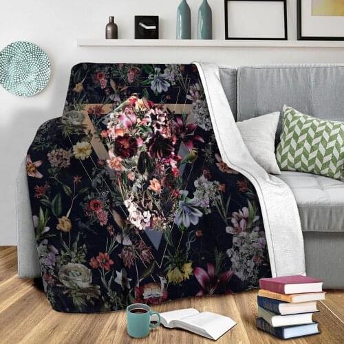 Sugar Skull with Rose Blanket for Girl Gothic Style Art Soft Bedspread 3d Printed Fleece Flannal Throw Blanket for A Gift
