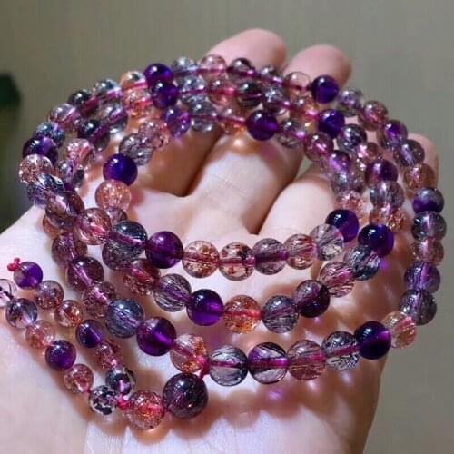 Genuine Natural Lepidocrocite Quartz Super Seven Rutilated Quartz Melody Stone Round Bead Stretch Crystal Bracelet 6mm AAAAAA