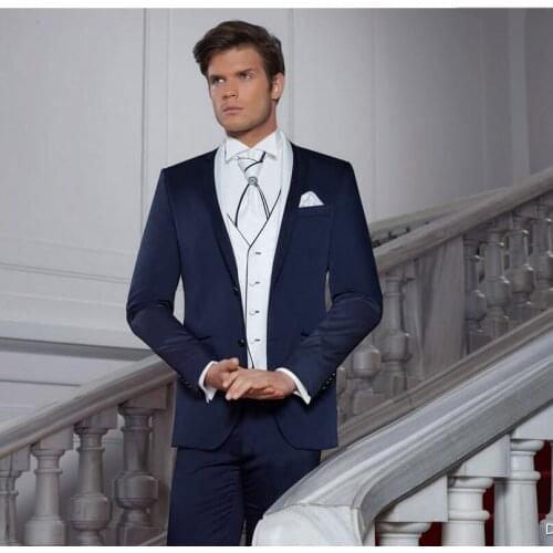 2017 Latest Coat Pant Design Navy Blue Italian Men Suit Slim Fit 3 Piece Tuxedo Custom Blazer Groom Prom Suits Terno Masculino