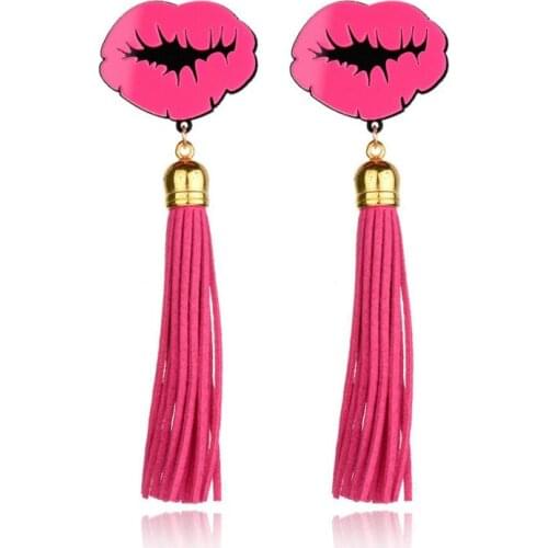 New Fashion Hyperbole Acrylic Sexy Red Big Mouth Long Earrings for Women Bohemian Geometric Tassel Earrings 2019 Jewelry