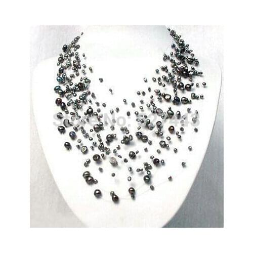 Wholesale free shipping Charming Starriness Black Cultured Pearl Necklace